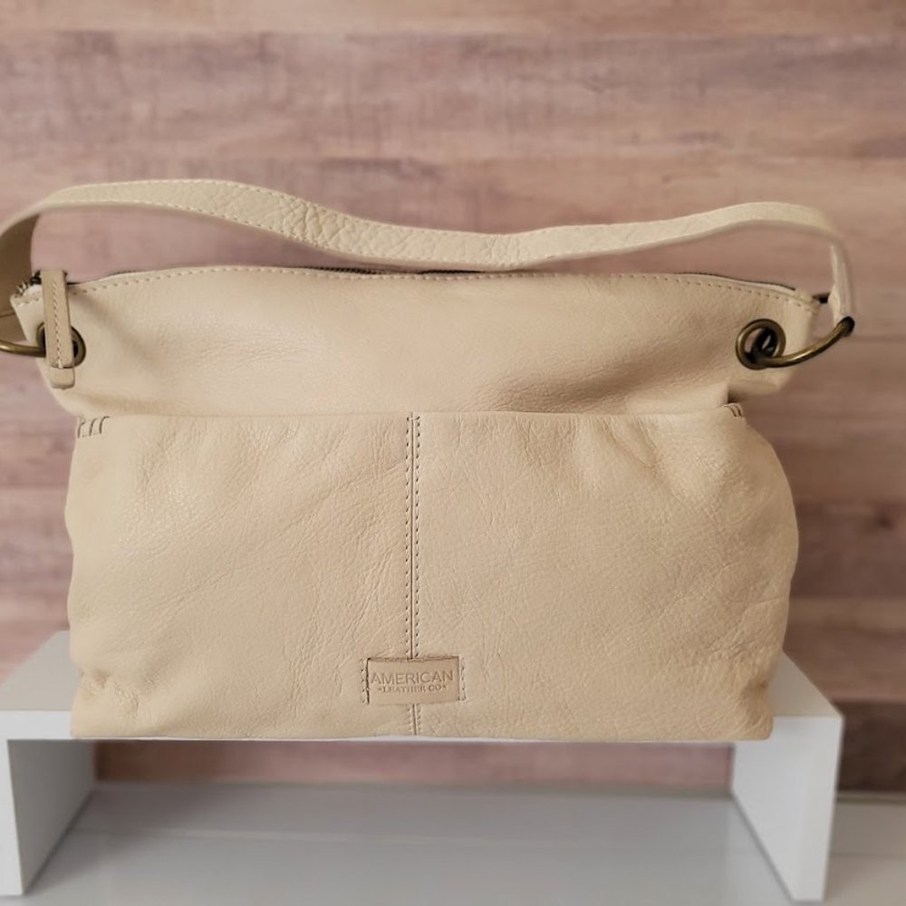 American Leather Co. Davenport Hobo Handbag Stone Smooth Color Medium Size. Meas